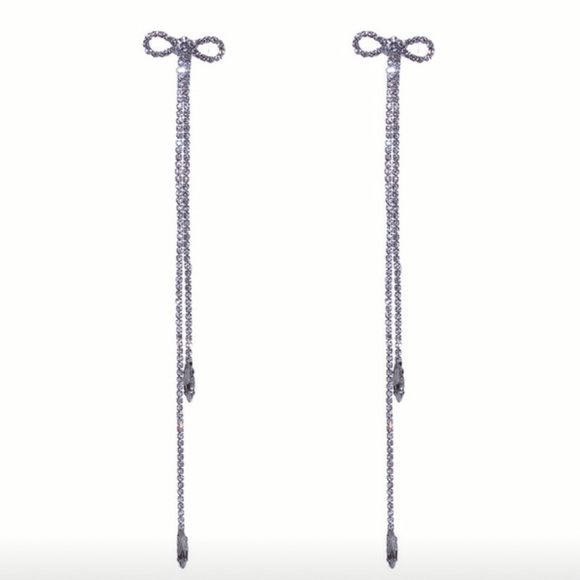 NWT black rhinestone bow drop earrings - Picture 2 of 5